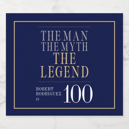 Het Man The Myth The Legend 100th Birthday Sparkling Wijnetiket (Enkel label)