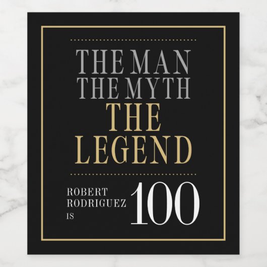 Het Man The Myth The Legend 100th Birthday Wijn Etiket (Enkel label)