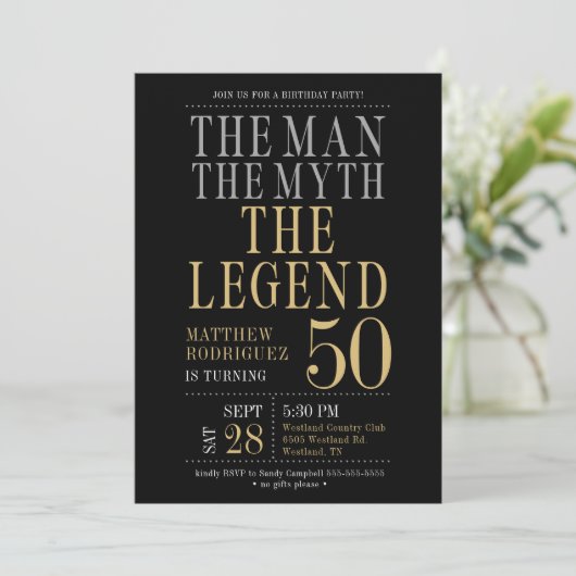 Het Man The Myth The Legend 50th Birthday Party Kaart (Staand voorkant)