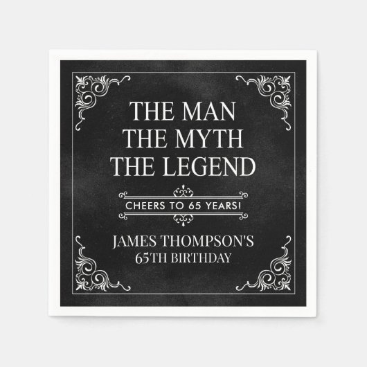 Het Man The Myth The Legend 65th Birthday Black Servet (Voorkant)