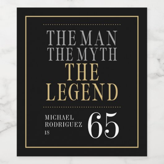 Het Man The Myth The Legend 65th Birthday Wijn Etiket (Enkel label)