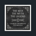 Het Man The Myth The Legend 70th Birthday Black Servet<br><div class="desc">Hij is het Man van de mythe van de legende! Zijn leven is een geweldig avontuur geweest en het is tijd om zijn nalatenschap en hem te vieren. Dit getextureerde zwarte papier met wit type en witte gescrolde hoeken 70th Birthday cocktailservetten zijn perfect voor het eren en vieren van deze...</div>