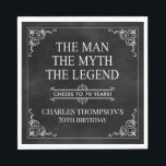 Het Man The Myth The Legend 70th Birthday Black Servet<br><div class="desc">Hij is het Man van de mythe van de legende! Zijn leven is een geweldig avontuur geweest en het is tijd om zijn nalatenschap en hem te vieren. Dit getextureerde zwarte papier met wit type en witte gescrolde hoeken 70th Birthday luncheon servetten zijn perfect voor het eren en vieren van...</div>