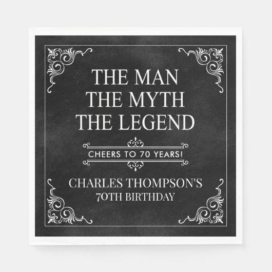 Het Man The Myth The Legend 70th Birthday Black Servet (Voorkant)