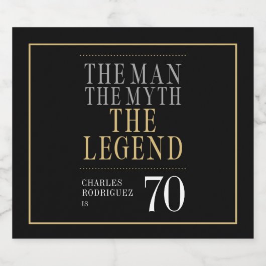 Het Man The Myth The Legend 70th Birthday Sparkling Wijnetiket (Enkel label)