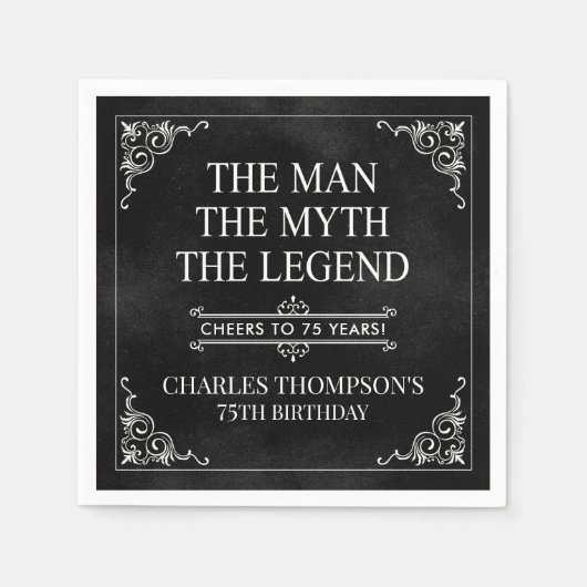 Het Man The Myth The Legend 75th Birthday Black Servet (Voorkant)
