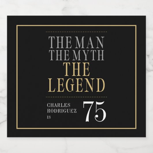Het Man The Myth The Legend 75th Birthday Sparkling Wijnetiket (Enkel label)