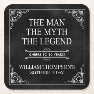 Het Man The Myth The Legend 80th Birthday Black Kartonnen Onderzetters