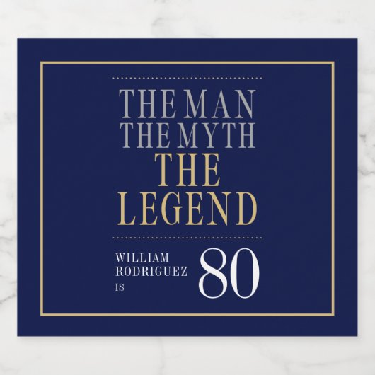 Het Man The Myth The Legend 80th Birthday Sparkling Wijnetiket (Enkel label)