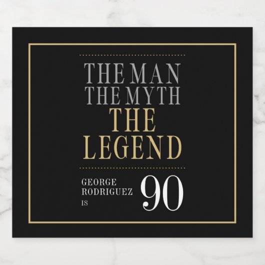 Het Man The Myth The Legend 90th Birthday Sparkling Wijnetiket (Enkel label)