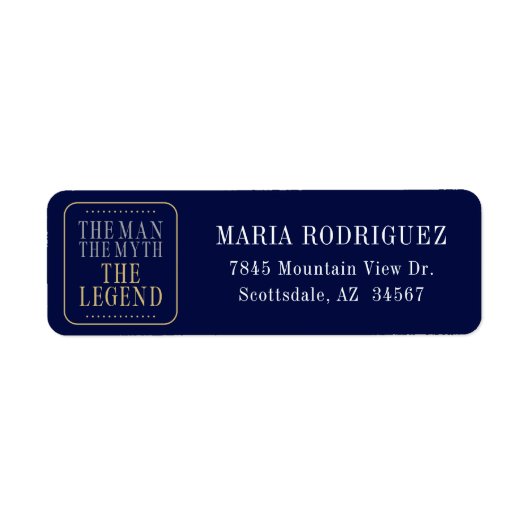 Het Man The Myth The Legend Blue terug te keren ad Etiket (Voorkant)