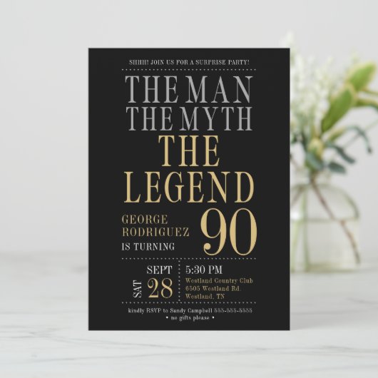 Het Man The Myth The Legend Surprise 90ste Verjaar Kaart (Staand voorkant)