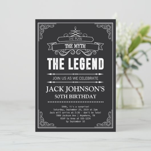 Het Man The Myth The Legend Verjaardagsuitnodiging Kaart (Staand voorkant)