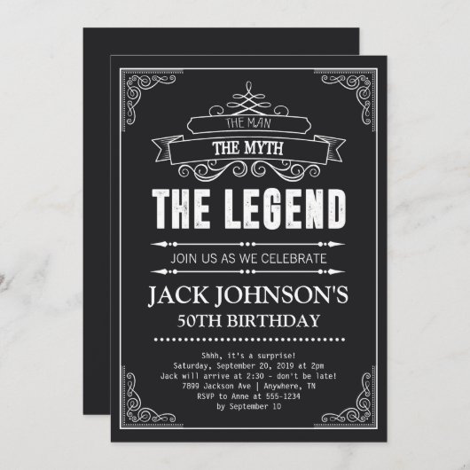 Het Man The Myth The Legend Verjaardagsuitnodiging Kaart (Voorkant / Achterkant)