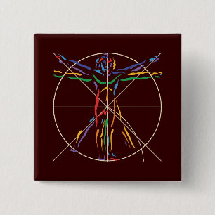 Het Man van de Anatomie van DaVinci in Kleuren Vierkante Button 5,1 Cm