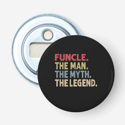 Het Man van de Myth de Legend Funny Button Flesopener (Voorkant)
