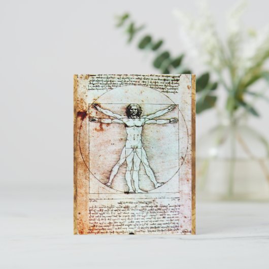 Het MAN VITRUVIAN, Antiek bruin perkament Briefkaart (Staand voorkant)