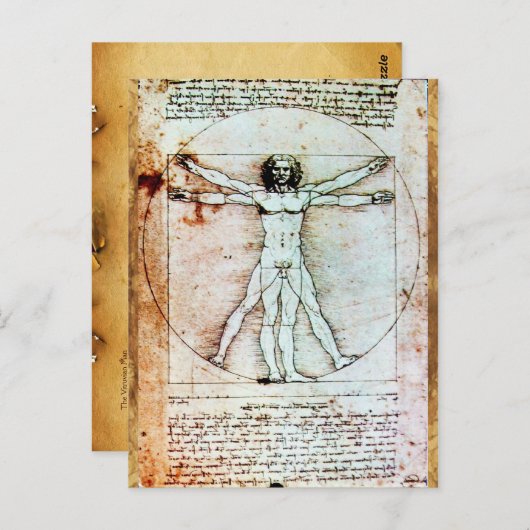Het MAN VITRUVIAN, Antiek bruin perkament Briefkaart (Voorkant / Achterkant)