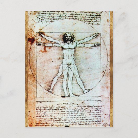 Het MAN VITRUVIAN, Antiek bruin perkament Briefkaart (Voorkant)