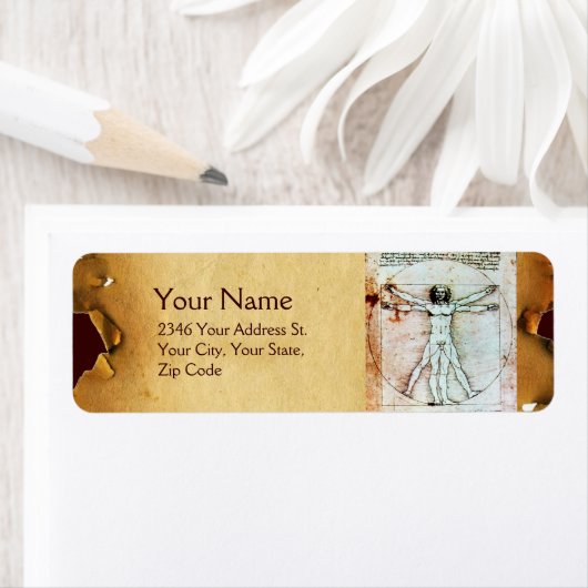 Het MAN VITRUVIAN, Antiek bruin perkament Etiket (Insitu)