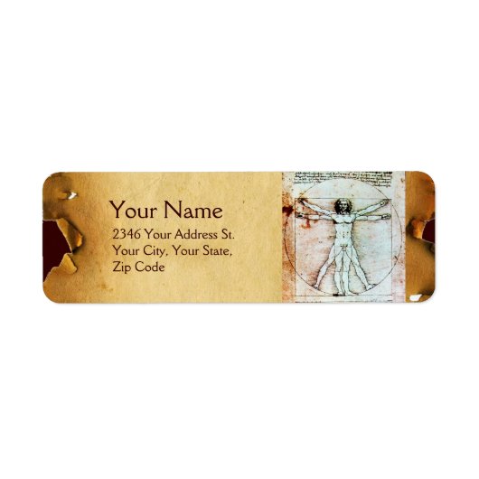 Het MAN VITRUVIAN, Antiek bruin perkament Etiket (Voorkant)