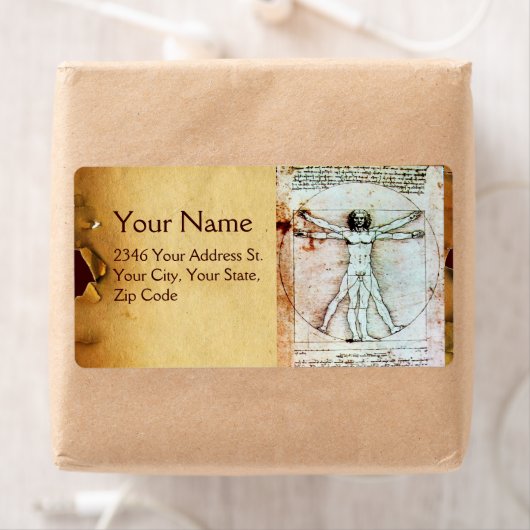 Het MAN VITRUVIAN, Antiek bruin perkament Etiket (Insitu)