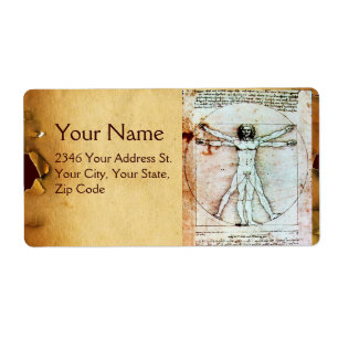 Het MAN VITRUVIAN, Antiek bruin perkament Etiket