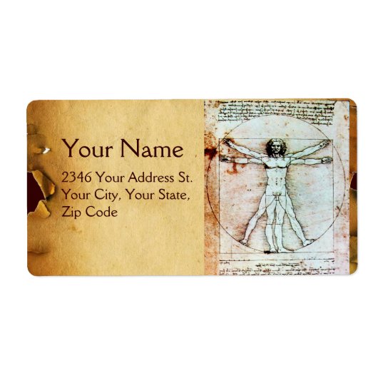 Het MAN VITRUVIAN, Antiek bruin perkament Etiket (Voorkant)