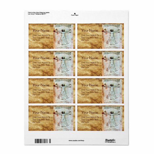 Het MAN VITRUVIAN, Antiek bruin perkament Etiket (Full Sheet)