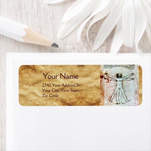 Het MAN VITRUVIAN, Antiek bruin perkament Etiket (Insitu)