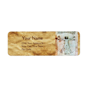 Het MAN VITRUVIAN, Antiek bruin perkament Etiket