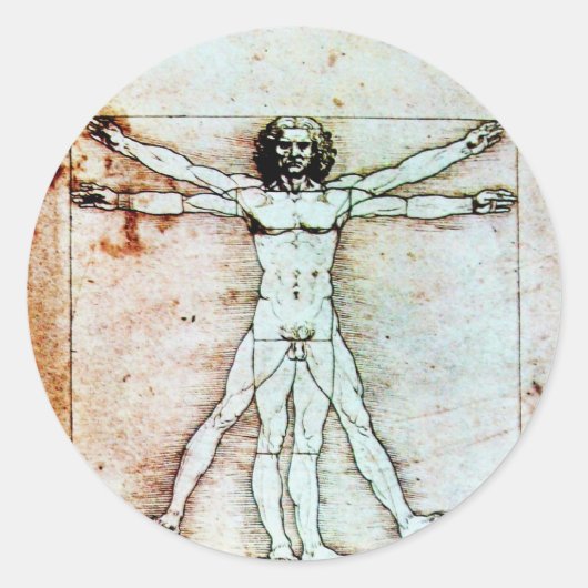 Het MAN VITRUVIAN, Antiek bruin perkament Ronde Sticker (Voorkant)