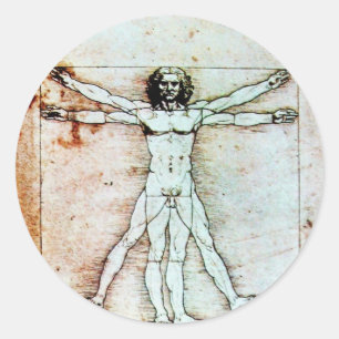 Het MAN VITRUVIAN, Antiek bruin perkament Ronde Sticker