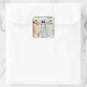 Het MAN VITRUVIAN, Antiek bruin perkament Vierkante Sticker (Tas)