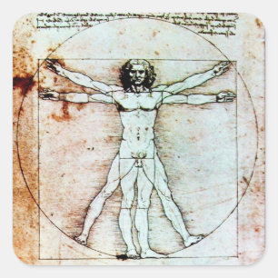 Het MAN VITRUVIAN, Antiek bruin perkament Vierkante Sticker