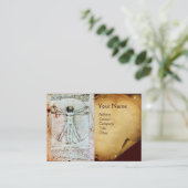 Het MAN VITRUVIAN, Antiek bruin perkament Visitekaartje (Staand voorkant)