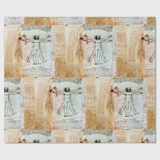 HET MAN VITRUVIAN VAN Leonardo Antiek Parchment Cadeaupapier (Vlak)