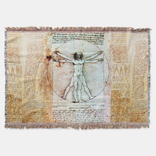 HET MAN VITRUVIAN VAN Leonardo Antiek Parchment Deken (Voorkant)