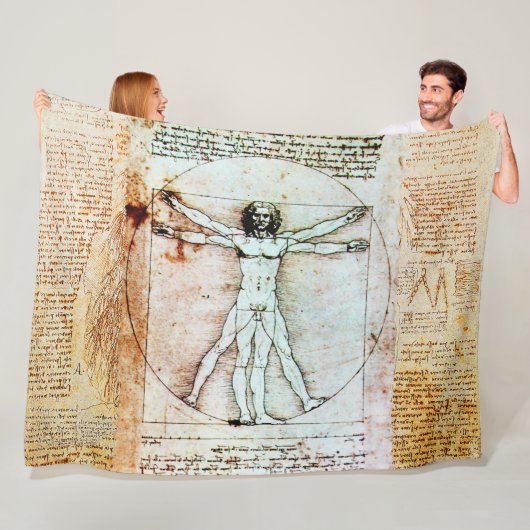 HET MAN VITRUVIAN VAN Leonardo Antiek Parchment Fleece Deken (In situ)