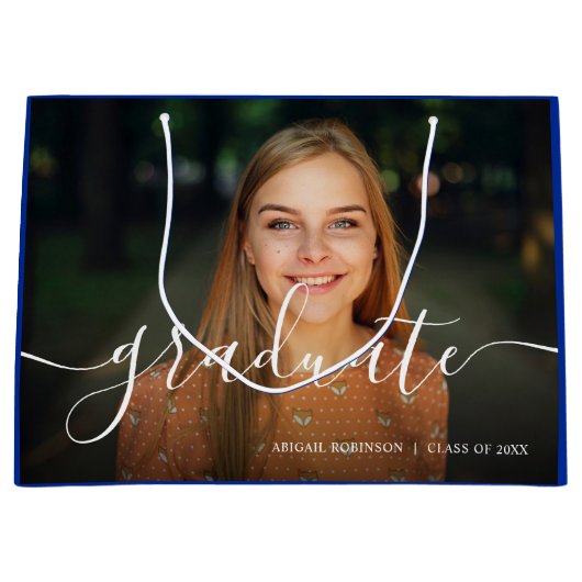 Het manuscript Afstuderen Afstuderen Blauw Foto Groot Cadeauzakje (Voorkant)