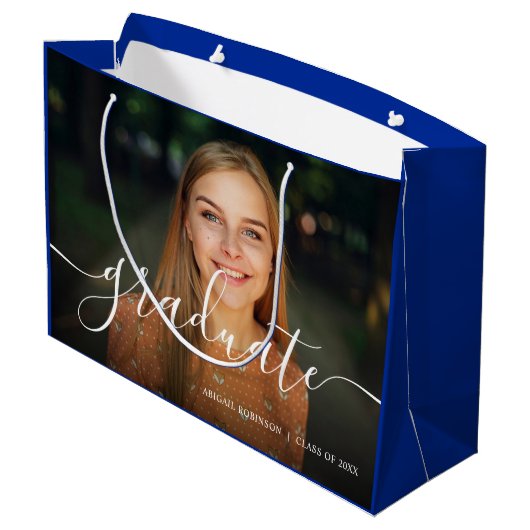 Het manuscript Afstuderen Afstuderen Blauw Foto Groot Cadeauzakje (Achterkant Gekanteld)