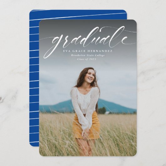 Het manuscript afstuderen blauwe één fotoaankondig (Voorkant / Achterkant)