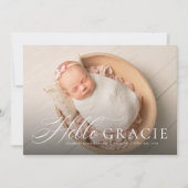 Het manuscript hallo bijnaam roze één fotogeboorte aankondiging (Voorkant)
