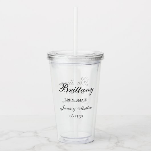 Het Manuscript van Bridesmaid Gepersonaliseerd Acryl Drinkbeker (Voorkant)