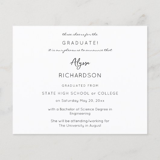 Het Manuscript van de begroting Mod Naam Foto Grad Flyer (Achterkant)