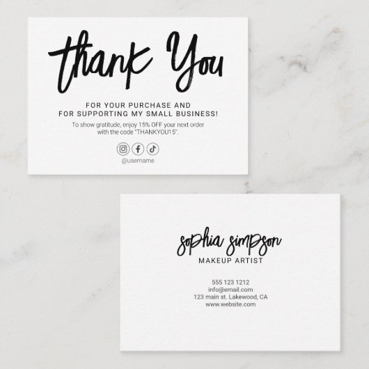 Het Manuscript van de borstel Dank u Wit Visitekaartje (Voorkant / Achterkant)