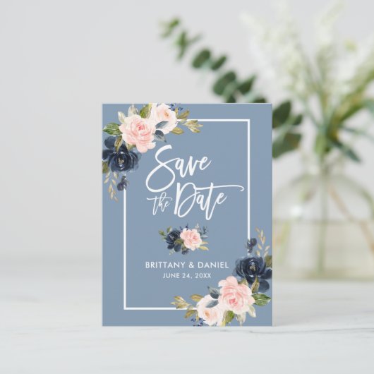 Het Manuscript van de Borstel sparen de Datum Blau Aankondigingskaart (Staand voorkant)