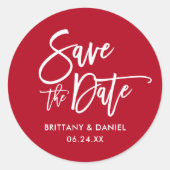 Het Manuscript van de borstel sparen de Datum Rode Ronde Sticker (Voorkant)