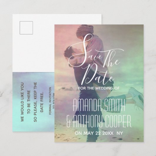 Het manuscript van de foto sparen de datum kleurri uitnodiging briefkaart (Voorkant / Achterkant)