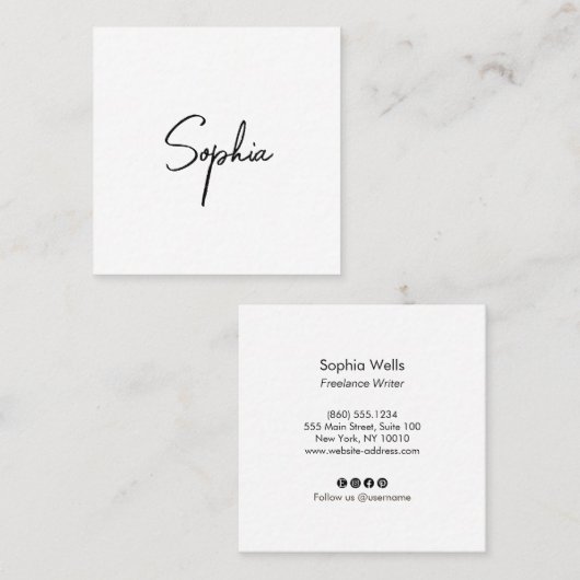 Het Manuscript van de handtekening, Modern Witte P Vierkante Visitekaartje (Voorkant / Achterkant)